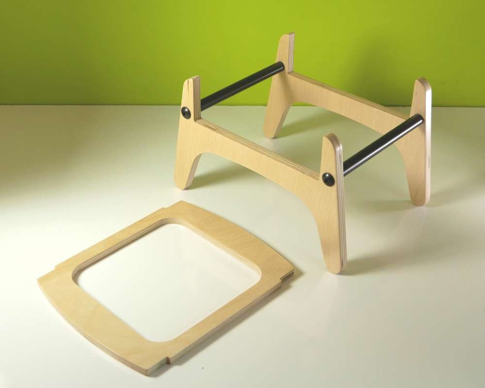 Modern computer tower stand with mid-century styling | Made from baltic birch wood and anodized al